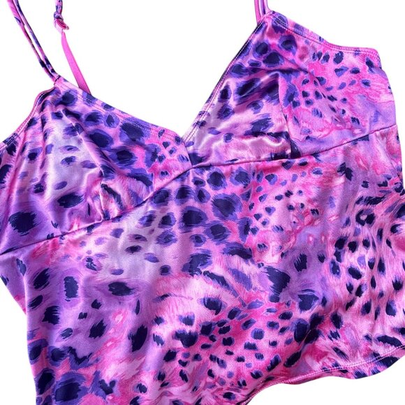 Vintage Y2K Frederick's of Hollywood Babydoll Leopard Print Cami L Stretch Satin - Picture 3 of 8